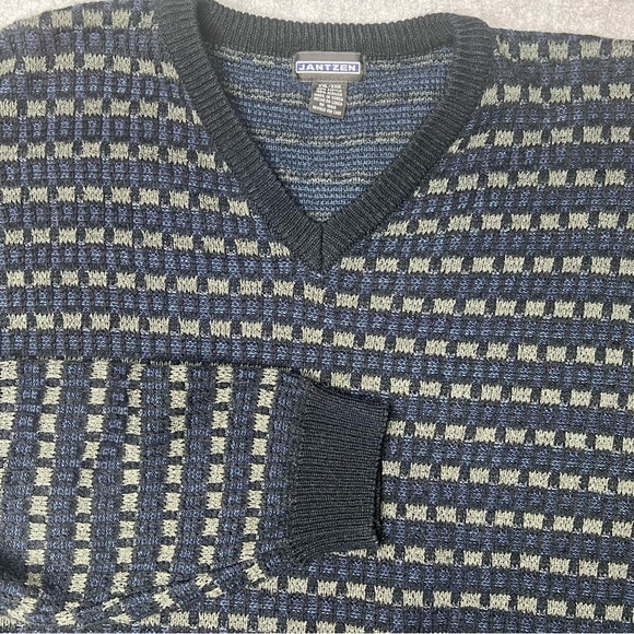 Jantzen Other - Vintage Jantzen Sweater Mens XXL V Neck Acrylic Pullover Blue Checkered Grandpa